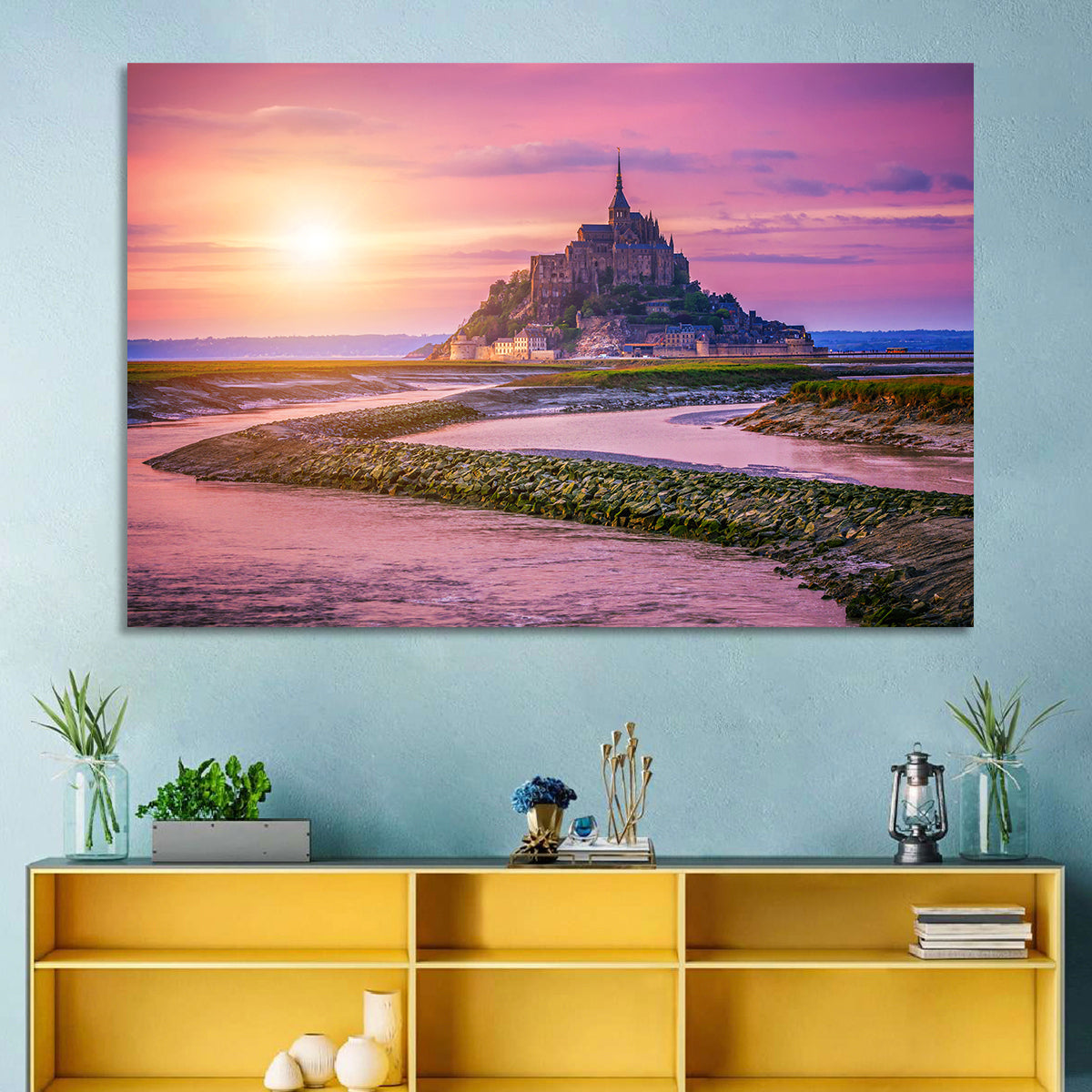 Mont Saint-michel Sunset Wall Art in a room, landscape