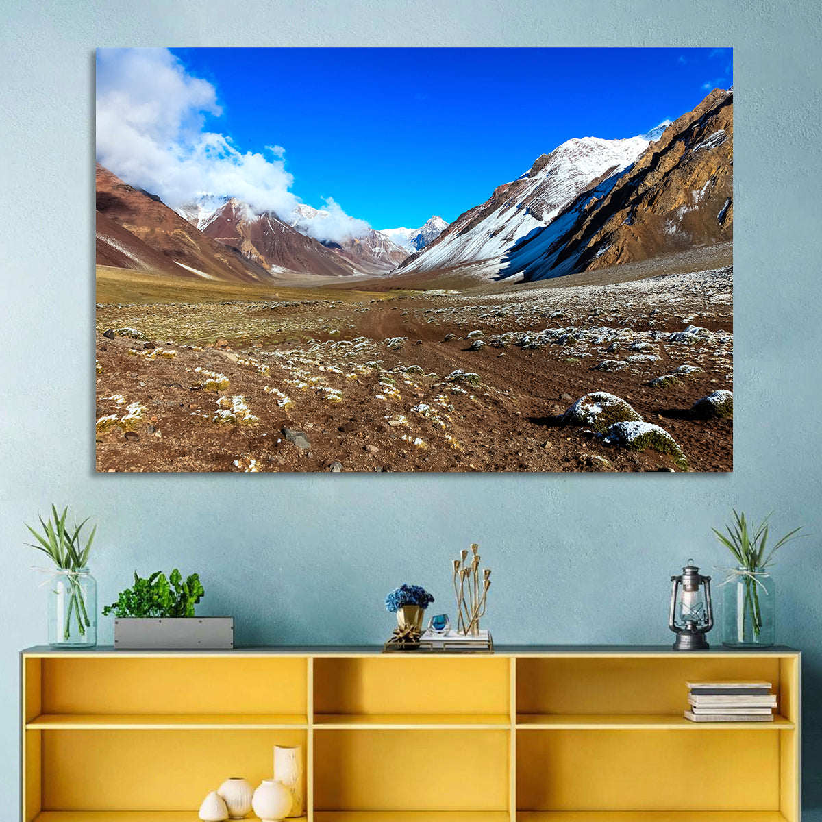 Mount Aconcagua Valley View Wall Art in a room, landscape