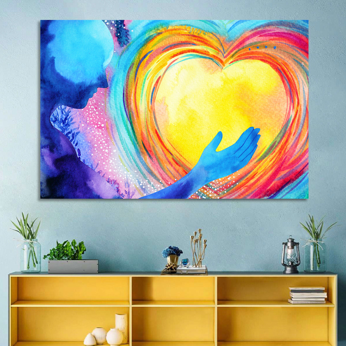 Blue Silhouette with Radiant Heart Wall Art