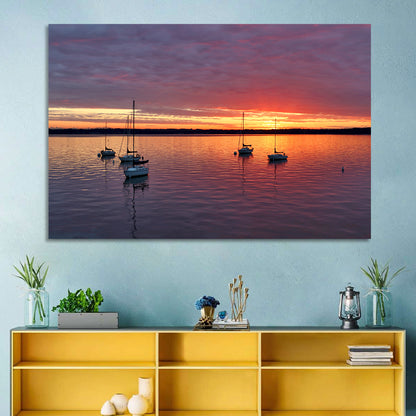 Lake Mendota Sailboats at Sunset Wall Art