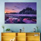 Twilight River and Snowy Pines Wall Art