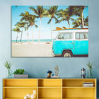 Vintage Vw Bus on Tropical Beach Wall Art