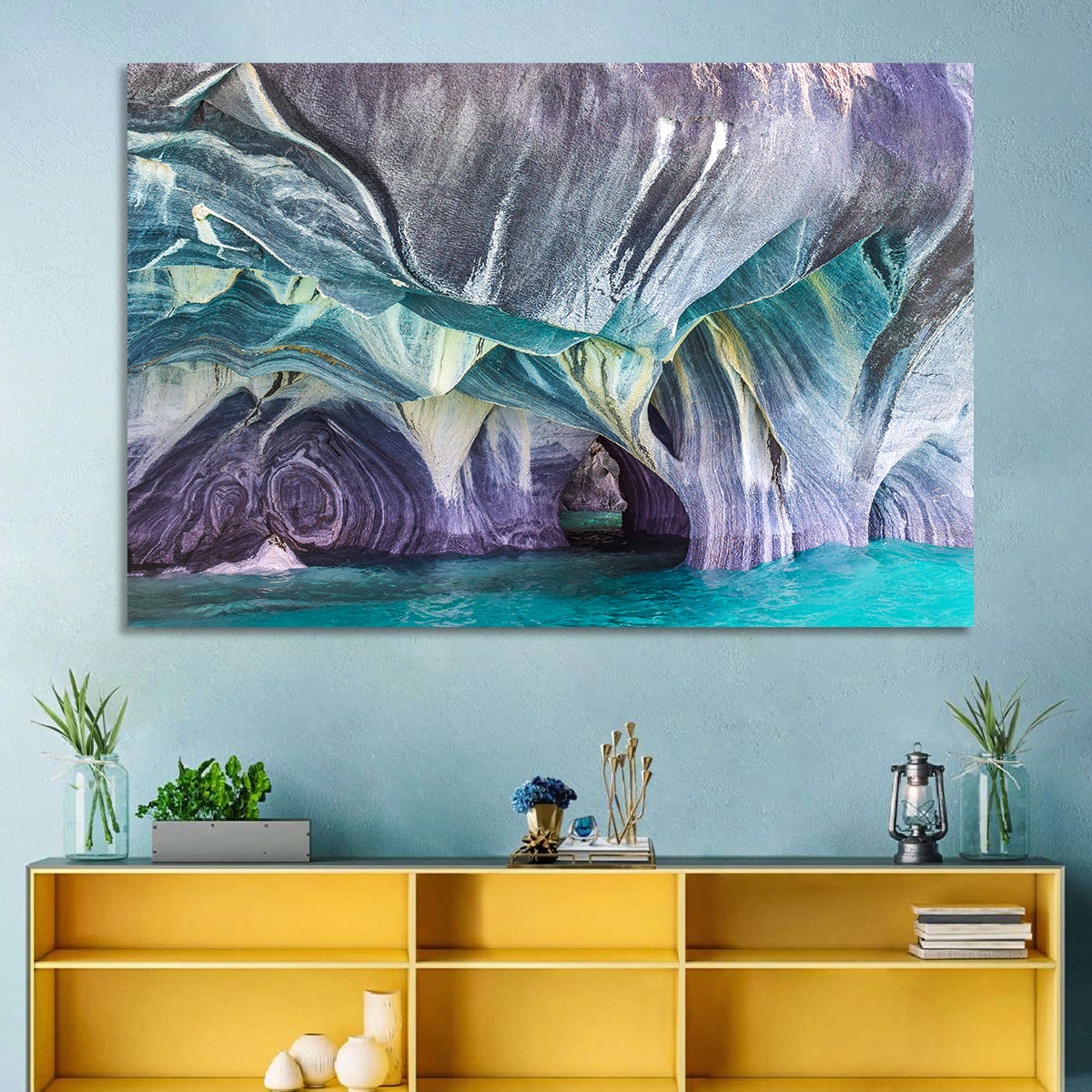 Marble Caves of Lake General Carrera Wall Art in a room, landscape