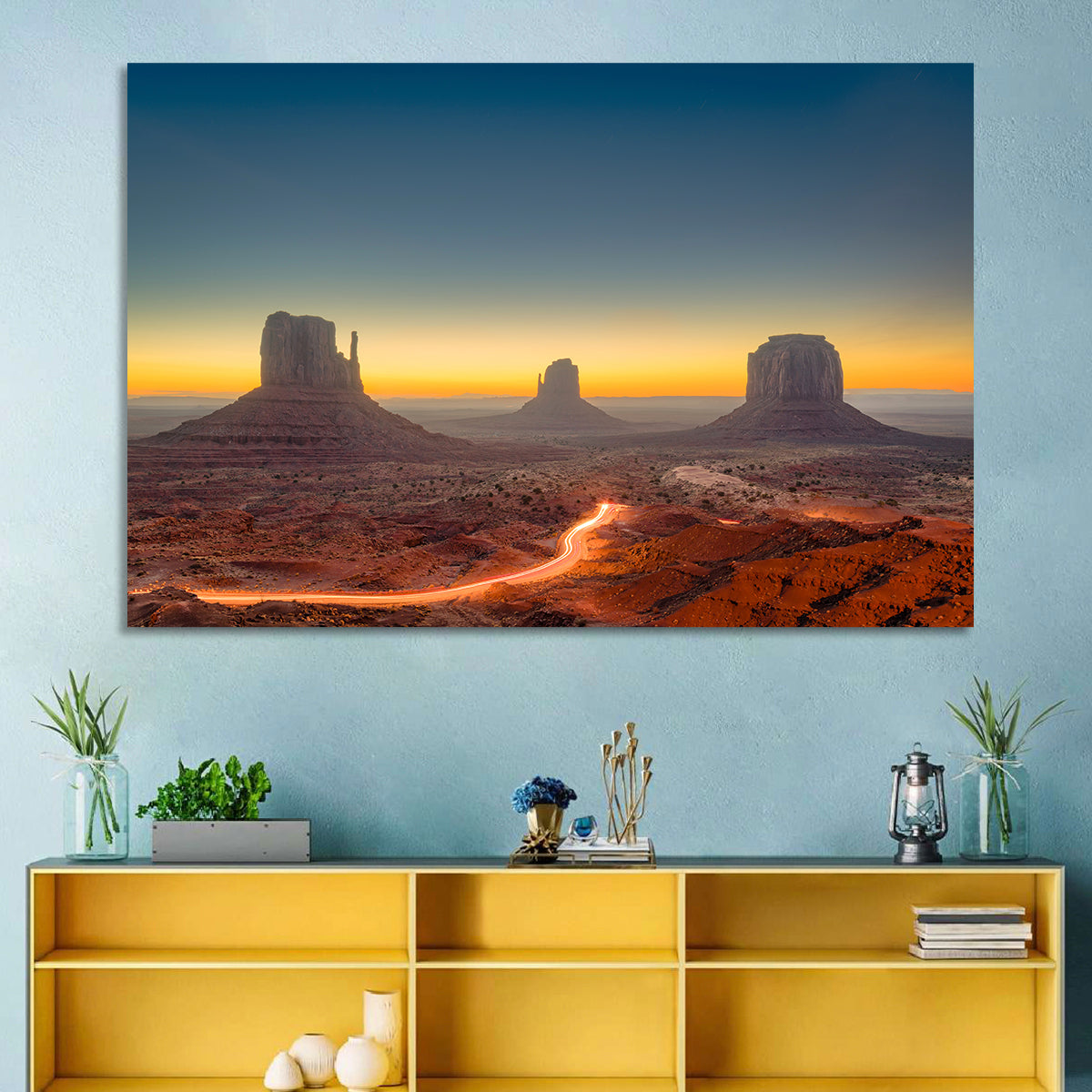 Monument Valley Golden Horizon Wall Art in a room, landscape