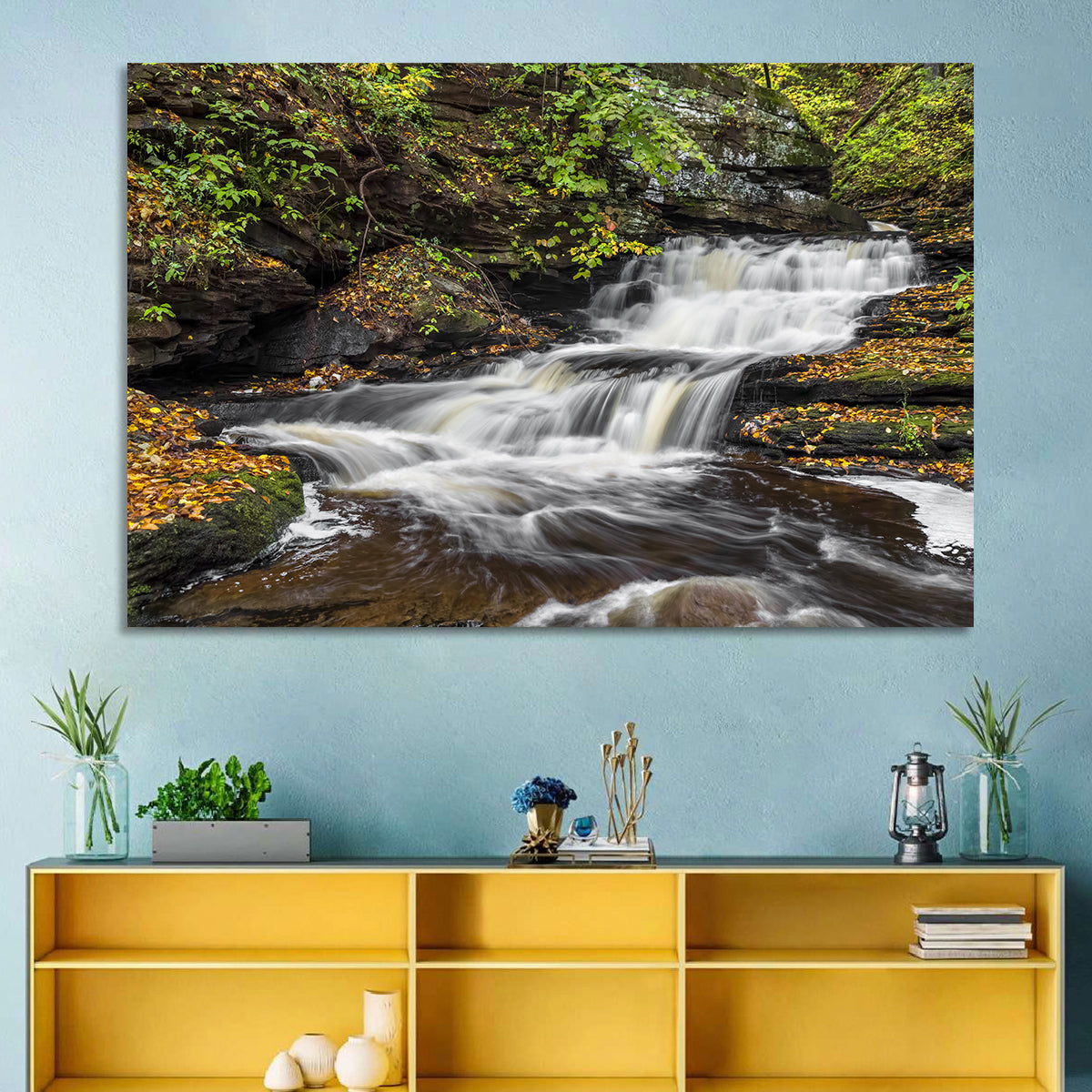 Cascading Autumn Waterfall Wall Art