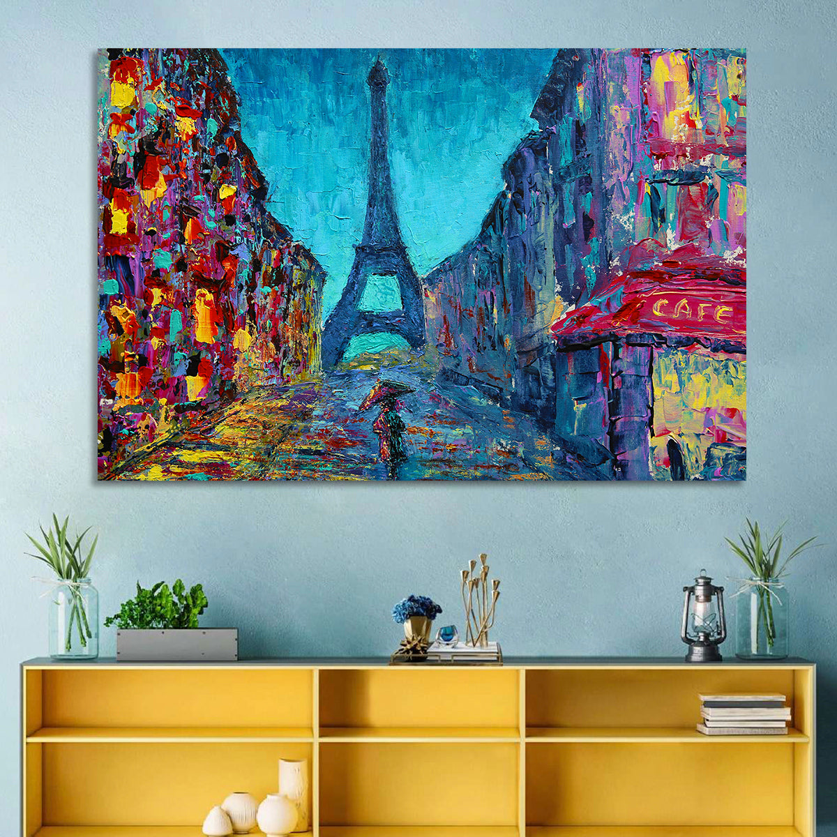 Rainy Paris Street with Eiffel Tower Wall Art