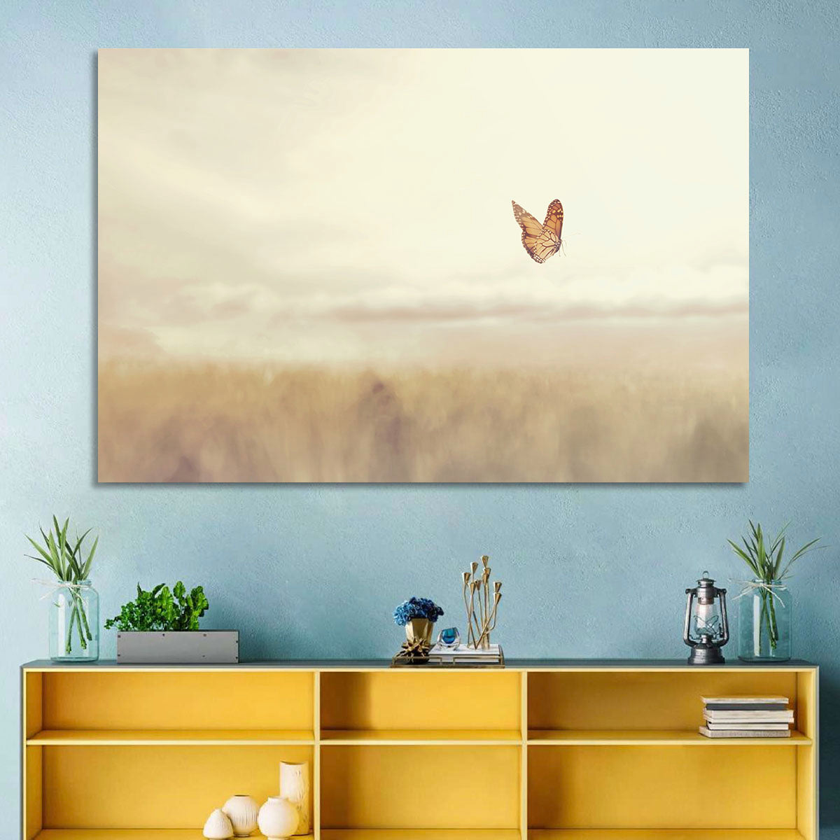 Monarch Over Beige Field Wall Art