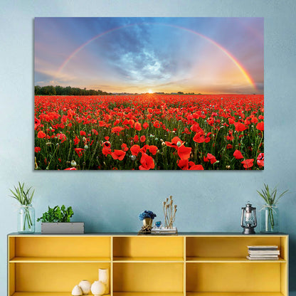 Poppy Field with Double Rainbow Wall Art