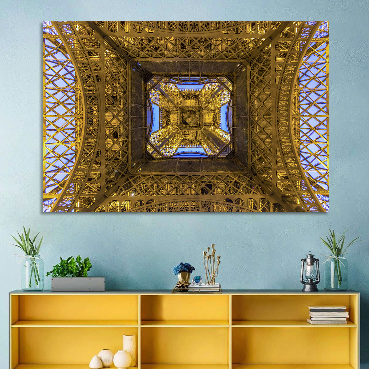 Eiffel Tower Lattice at Dusk Wall Art