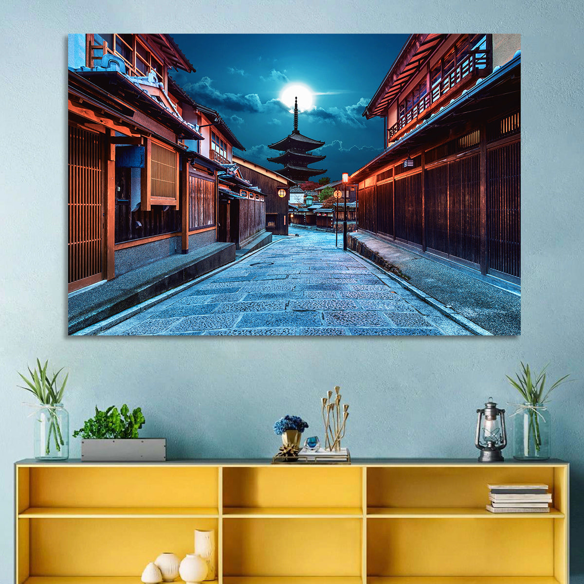 Moonlit Sannen Zaka Kyoto Wall Art in a room, landscape