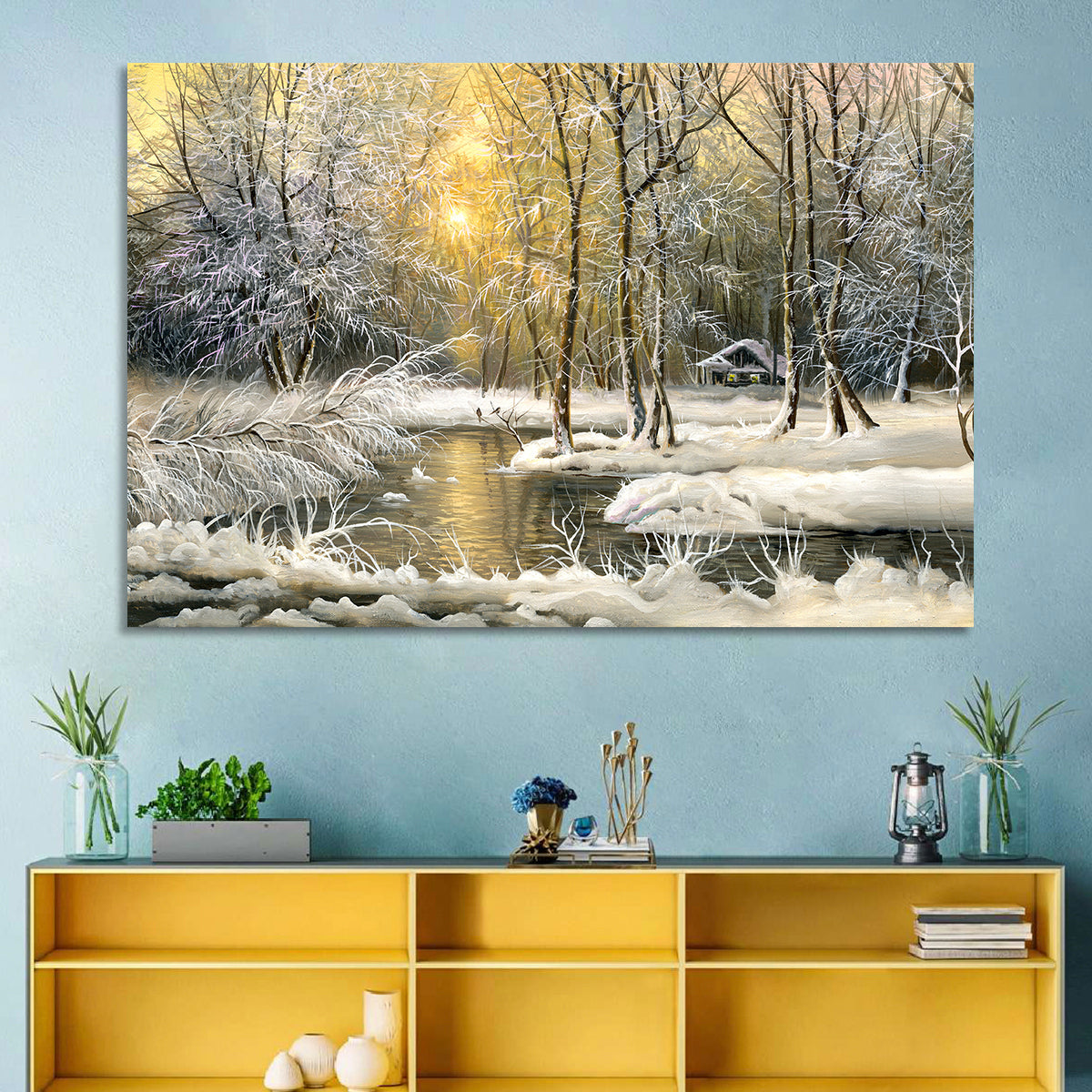 Sunlit Winter Cabin Wall Art