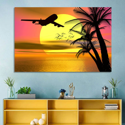 Wide-body Airplane Over Caribbean Dusk Wall Art