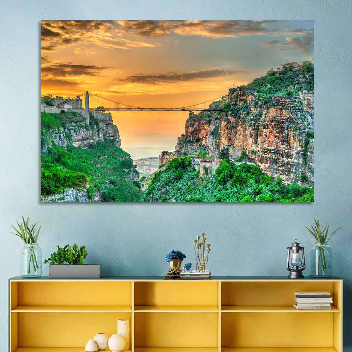 Sidi M'cid Bridge Over Constantine Canyon Wall Art in a room, landscape