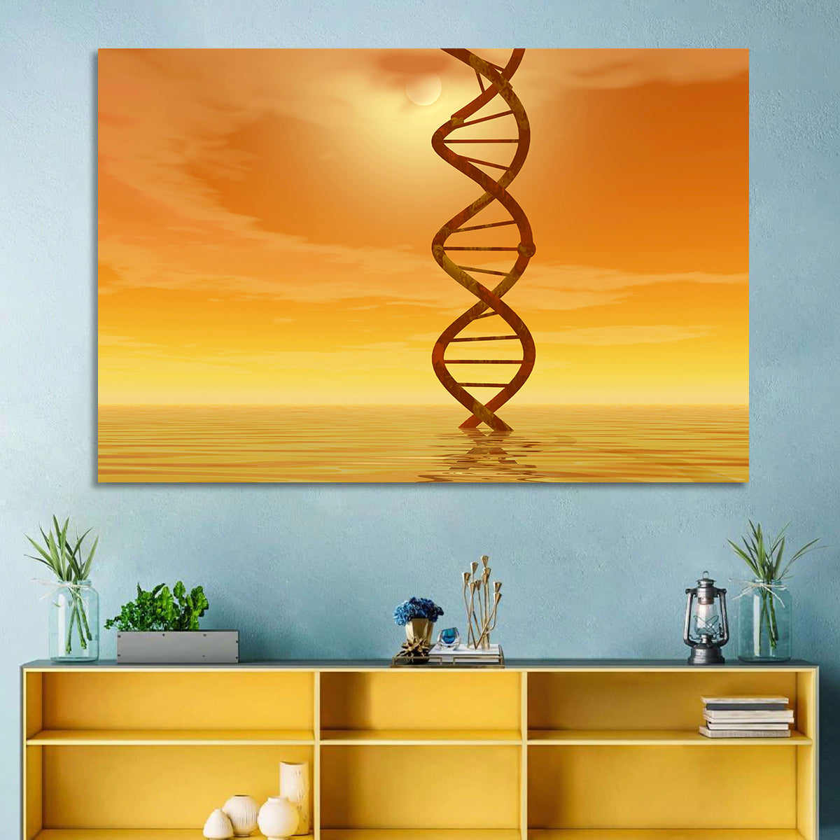Dna Helix at Sunset Wall Art in a room, landscape