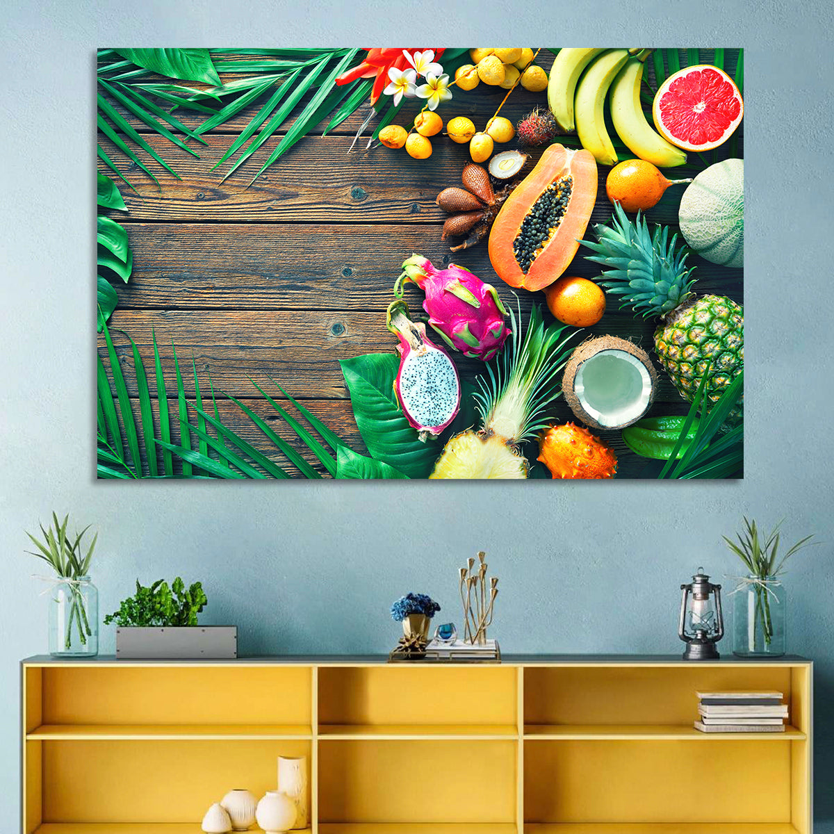 Tropical Fruit Still Life Wall Art in a room, landscape