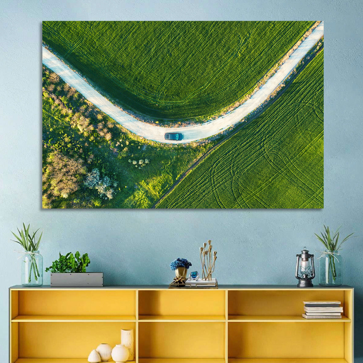 Aerial Farm Fields at Golden Hour Wall Art