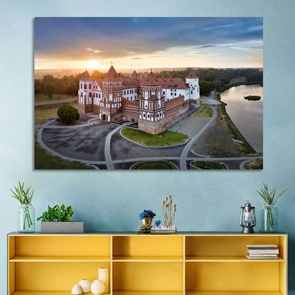 Mir Castle Sunrise Over Lake Wall Art