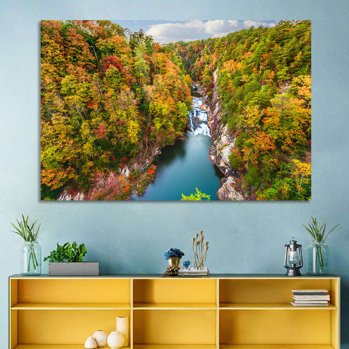 Tallulah Gorge Waterfall Wall Art in a room, landscape