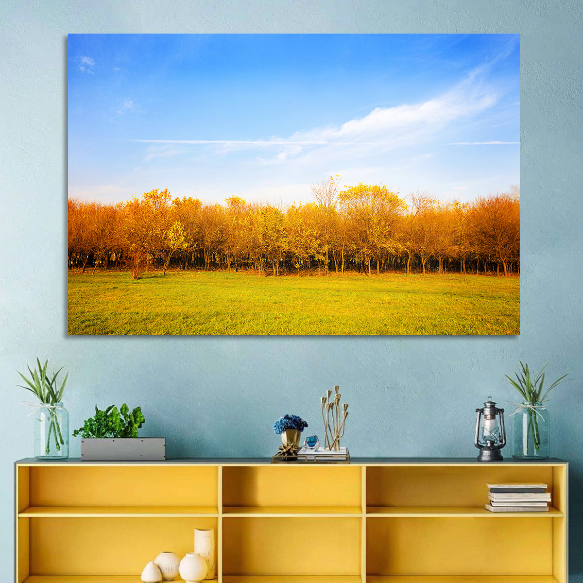Autumn Forest Meadow Wall Art in a room, landscape