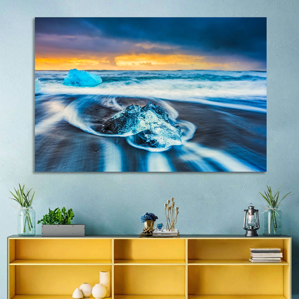 Diamond Beach Ice at Dusk Wall Art