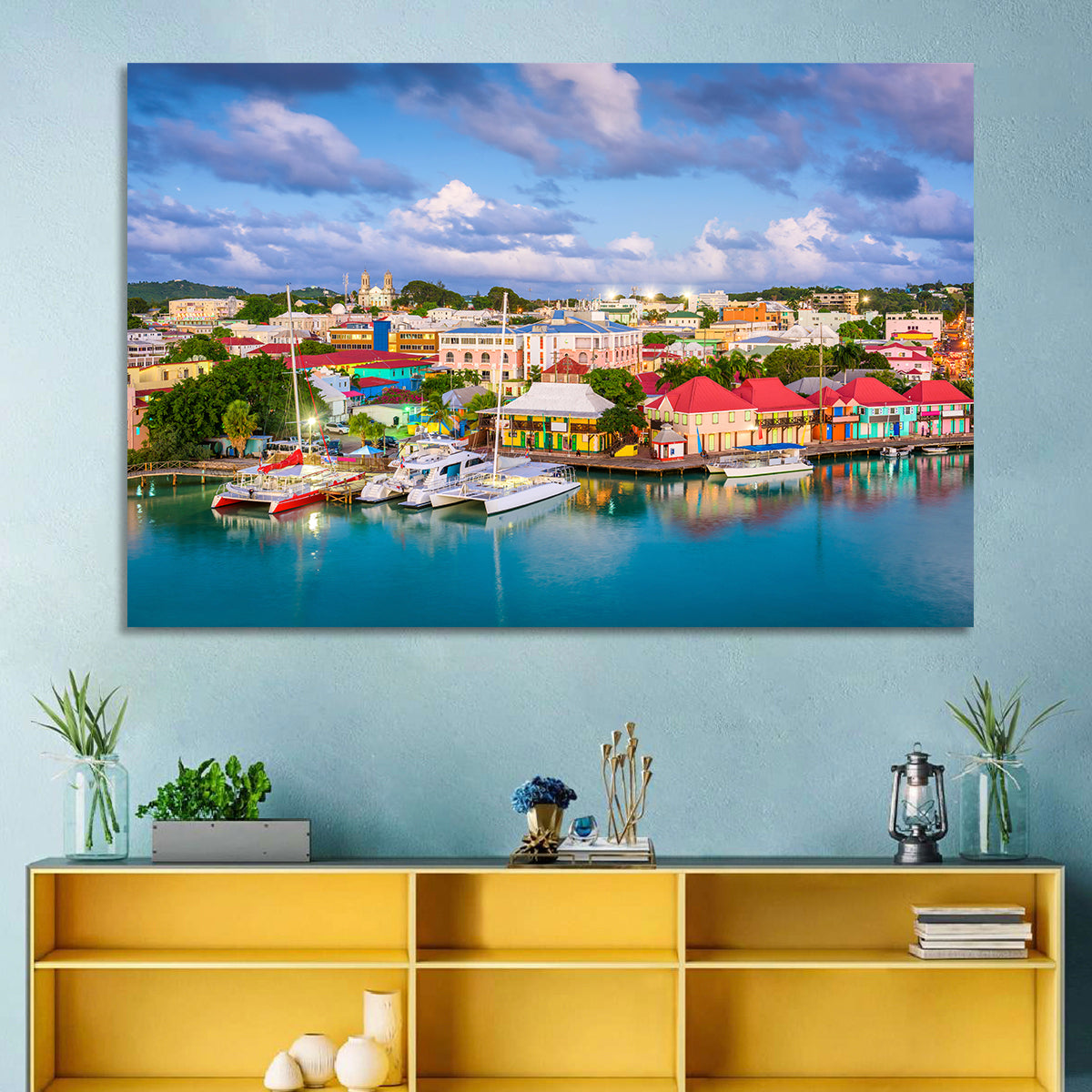 St. John’s Harbor at Golden Dusk Wall Art in a room, landscape