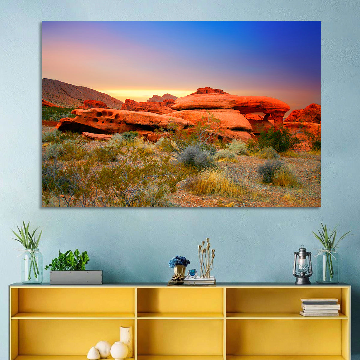 Red Rock Canyon Sunset Wall Art in a room, landscape