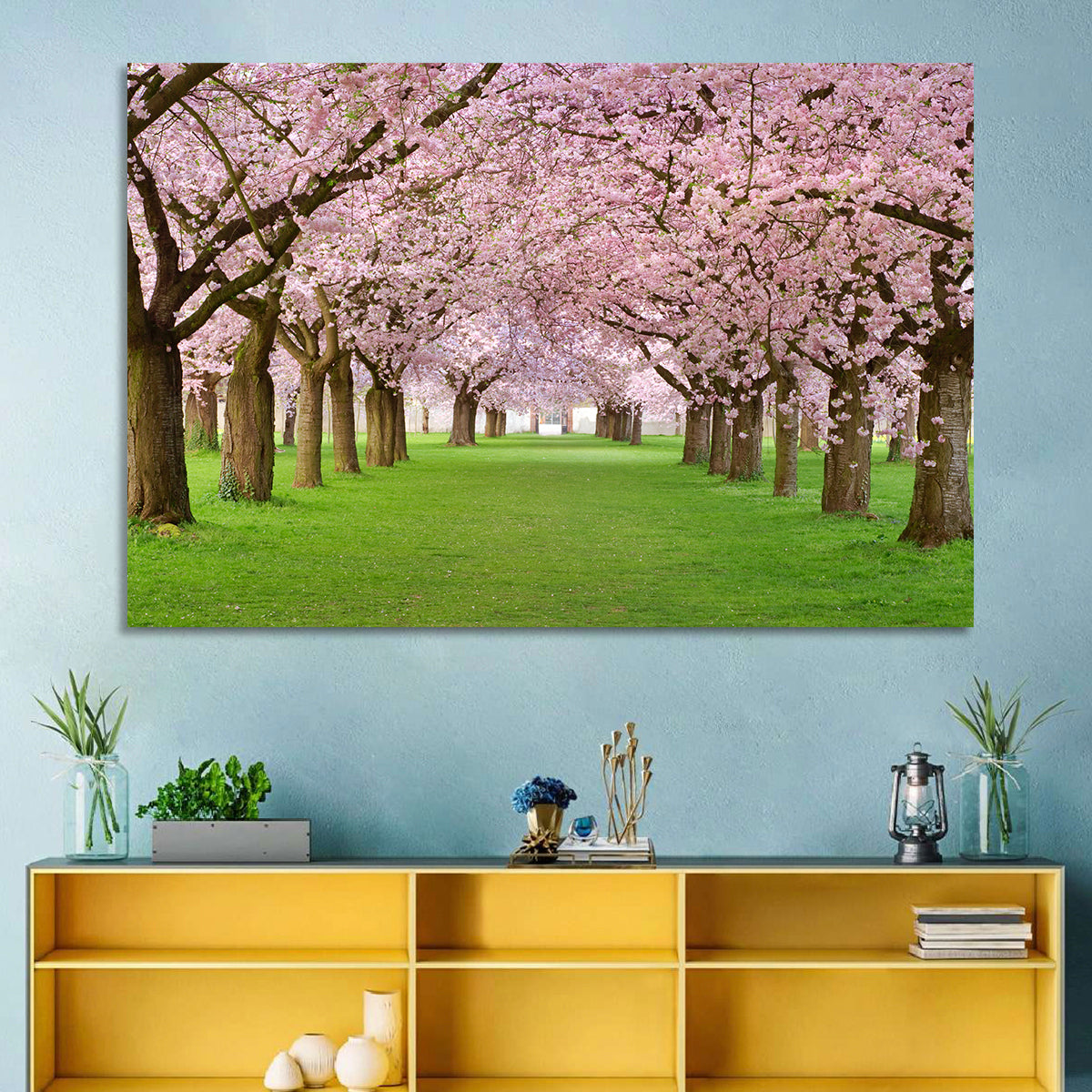 Cherry Blossom Avenue Wall Art in a room, landscape