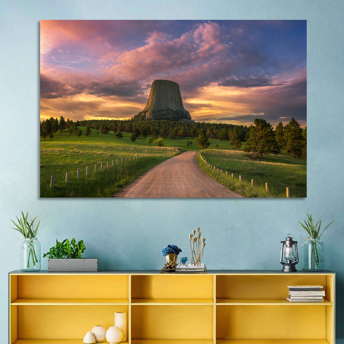 Devils Tower at Sunset Wall Art in a room, landscape