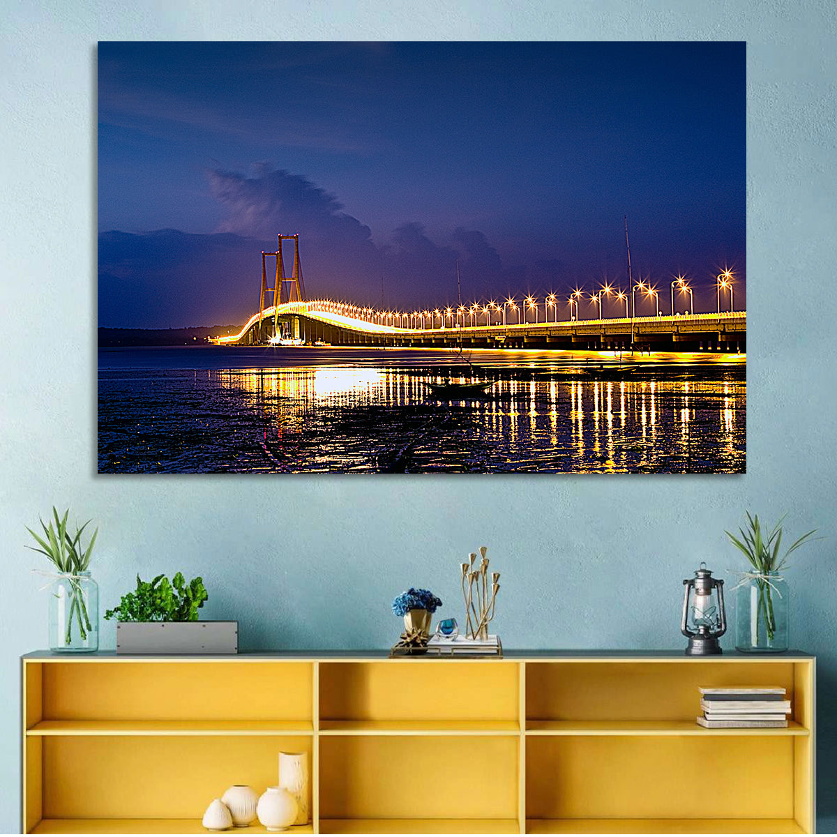 Suramadu Bridge at Dusk Wall Art in a room, landscape