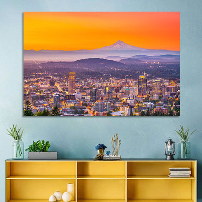 Mount Hood Over Portland Skyline Wall Art