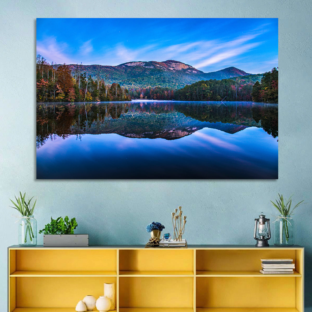 Pinnacle Lake Reflection Wall Art in a room, landscape