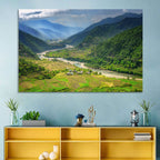Punakha River Valley with Terraced Rice Fields Wall Art