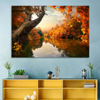 Golden Autumn River Reflections Wall Art
