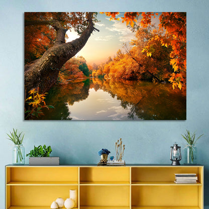 Golden Autumn River Reflections Wall Art