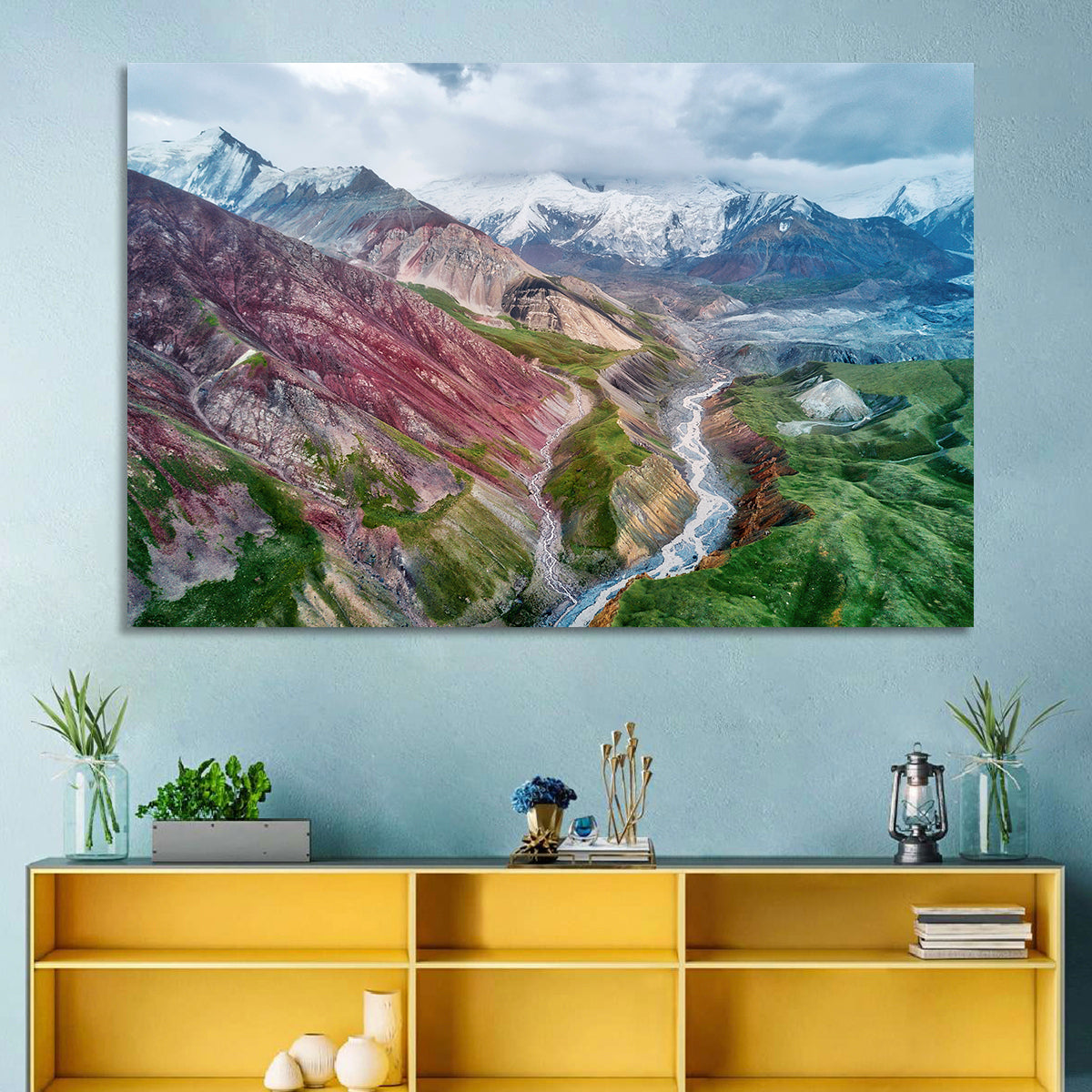 Mount Lenin Glacial Valley Wall Art in a room, landscape