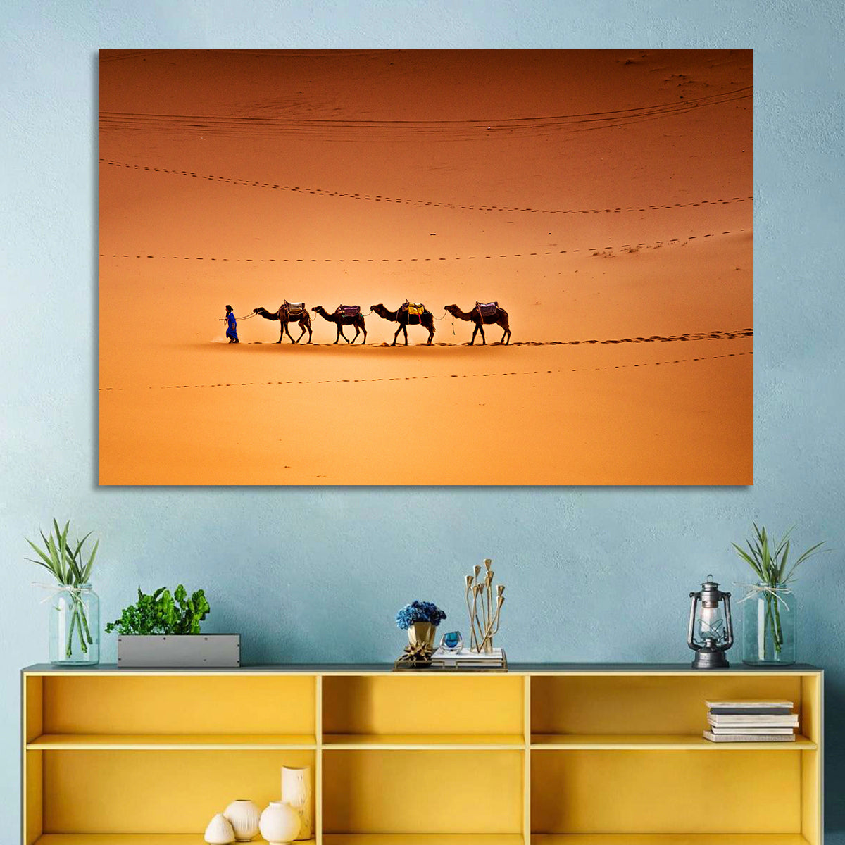 Sahara Camel Caravan Wall Art in a room, landscape