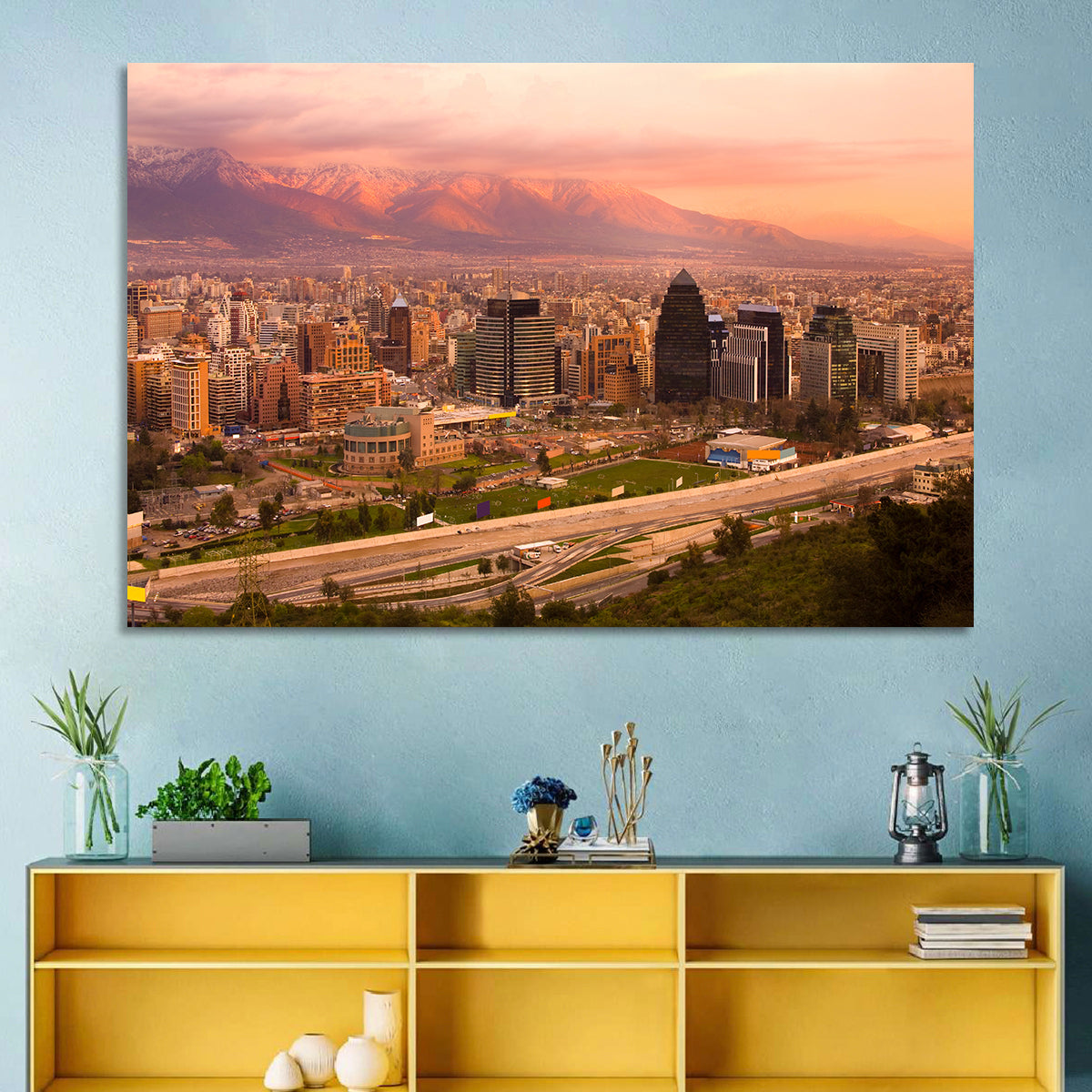 Santiago Skyline at Sunset Wall Art