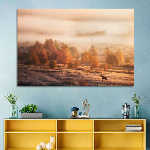 Autumn Morning Horse Silhouette Wall Art