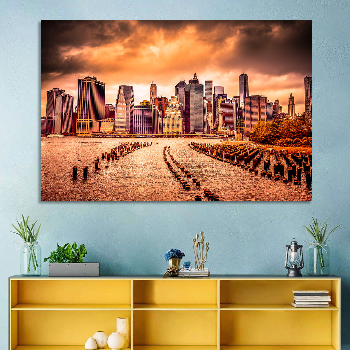 Lower Manhattan Financial District Wall Art in a room, landscape