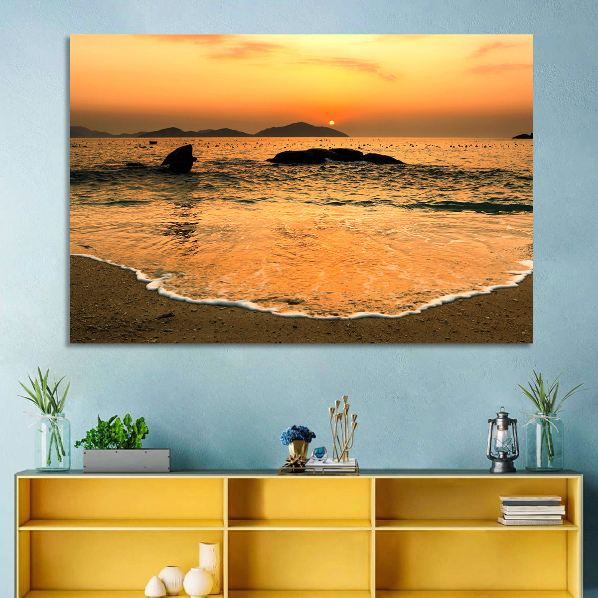 Khanh Hoa Beach Sunset Wall Art in a room, landscape