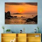 Orange Sunrise Over Rocky Coast Wall Art
