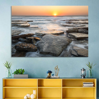 Golden Hour Rock Shoreline Sunset Wall Art