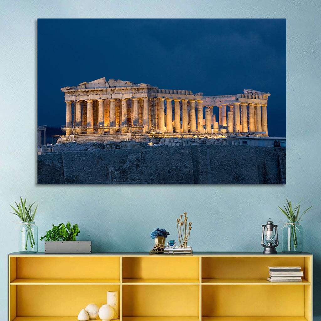 Illuminated Parthenon at Night Wall Art