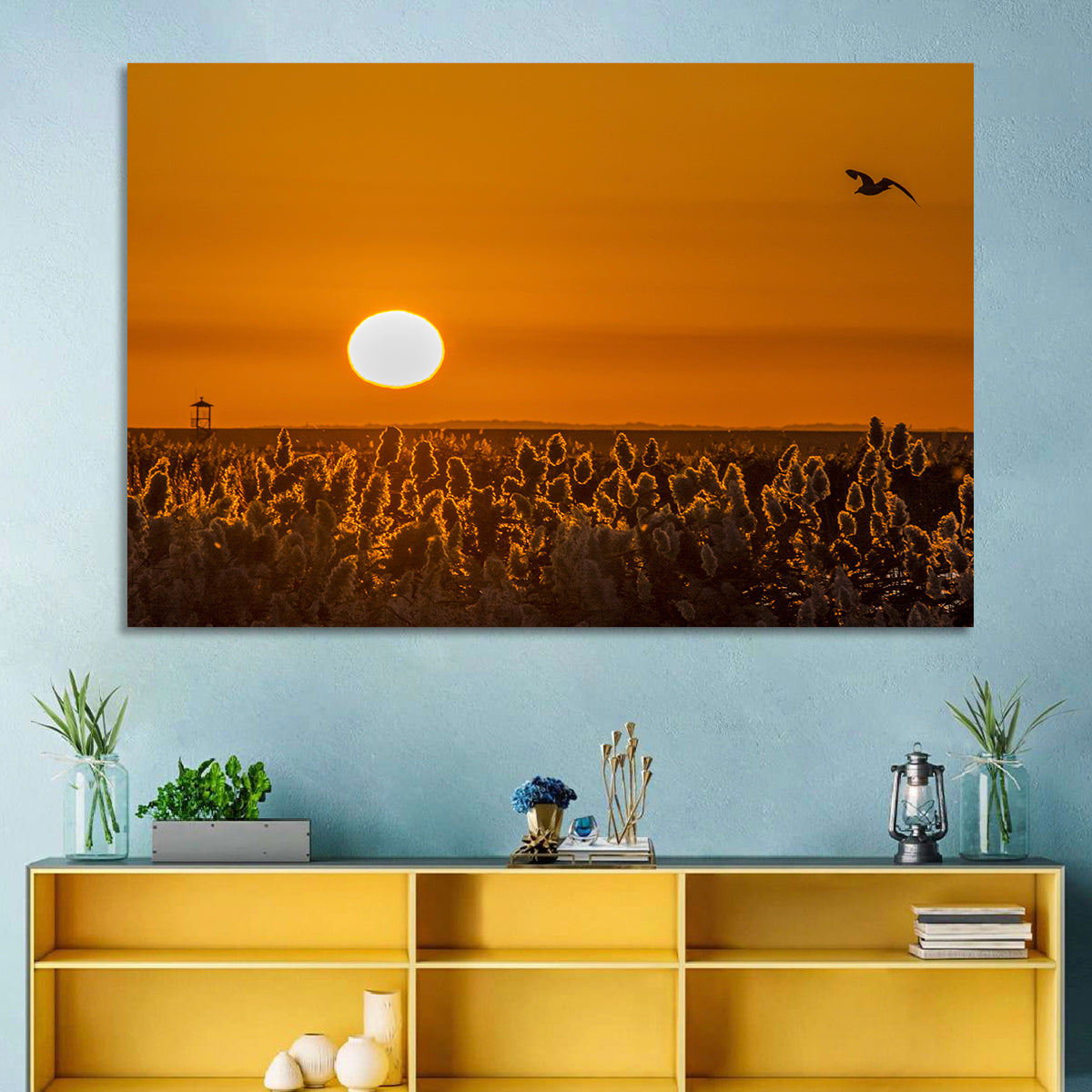 Golden Sunrise Over Reeds Wall Art