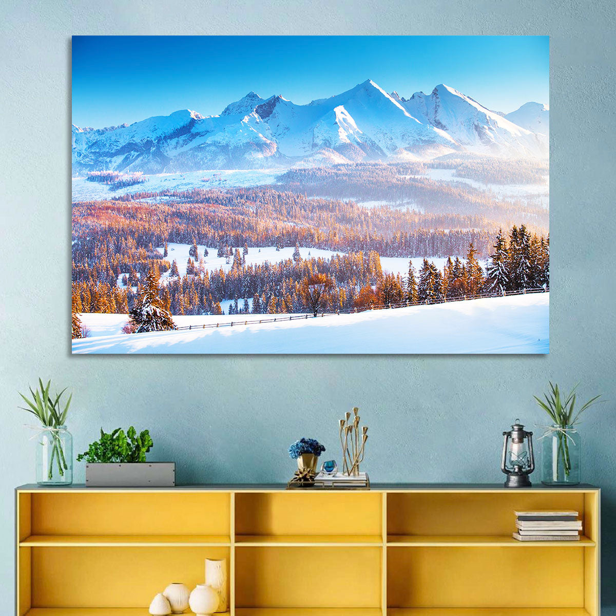 Snowy Mountain Peaks at Sunrise Wall Art