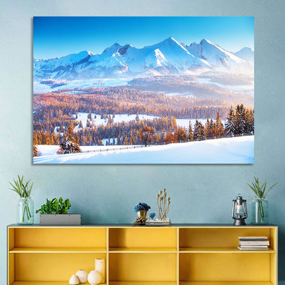 Snowy Mountain Peaks at Sunrise Wall Art