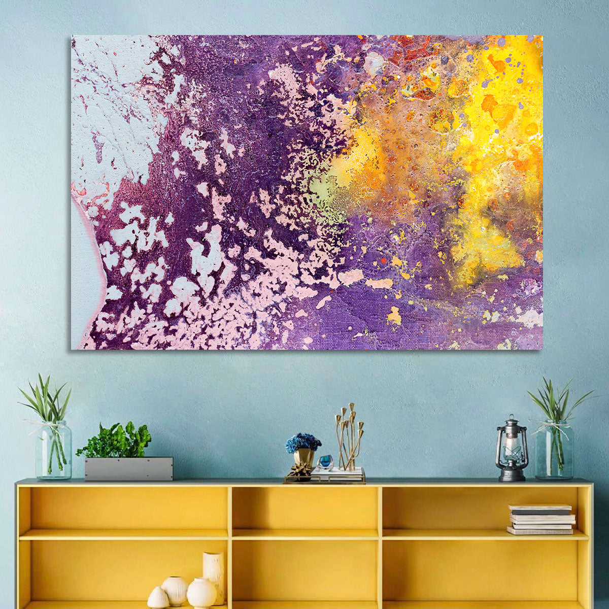 Color Fusion Abstract Wall Art in a room, landscape