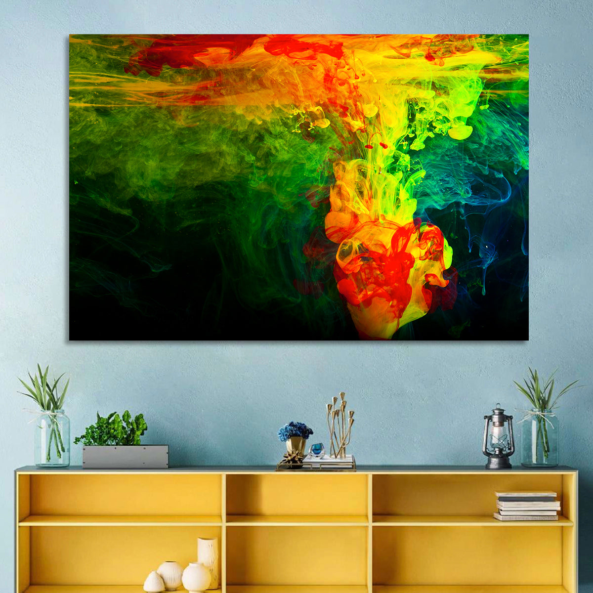 Dynamic Ink Plumes Abstract Wall Art in a room, landscape