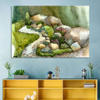 Watercolor Rock Garden Stream Wall Art