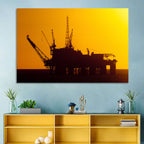 Oil Rig Silhouette at Sunset Wall Art